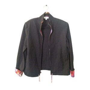 St. John Sport Black Jacket With Vibrant Printed Lining & Adjustable Drawstring